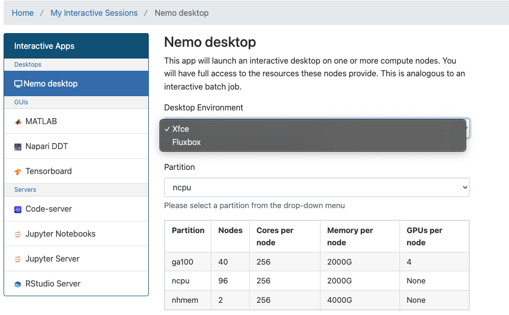 NEMO Desktop options