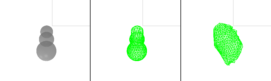 Three spheres converted to a mesh and deformed